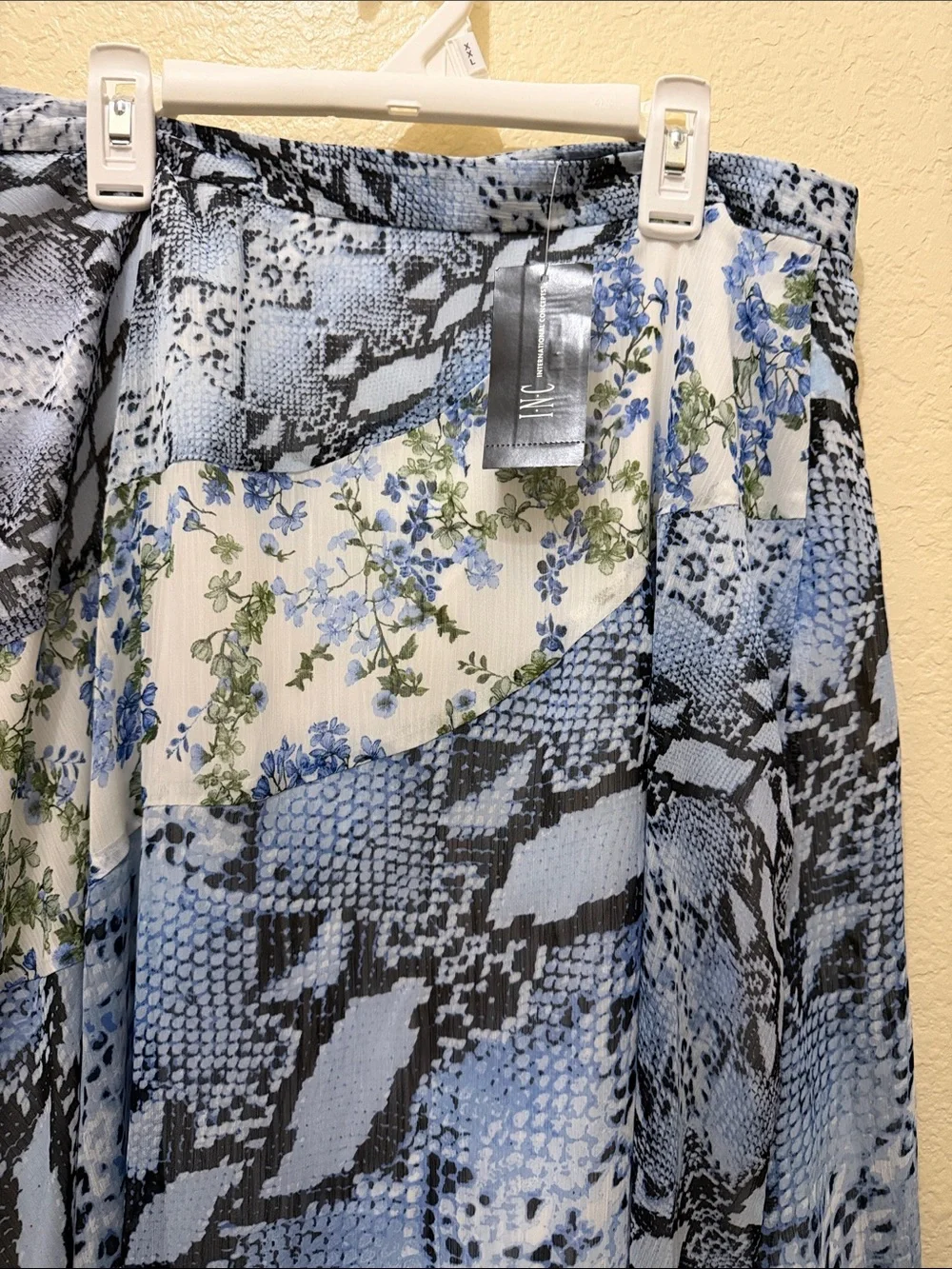 INC International Concepts Blue Floral & Snake-Print A-Line Midi Skirt